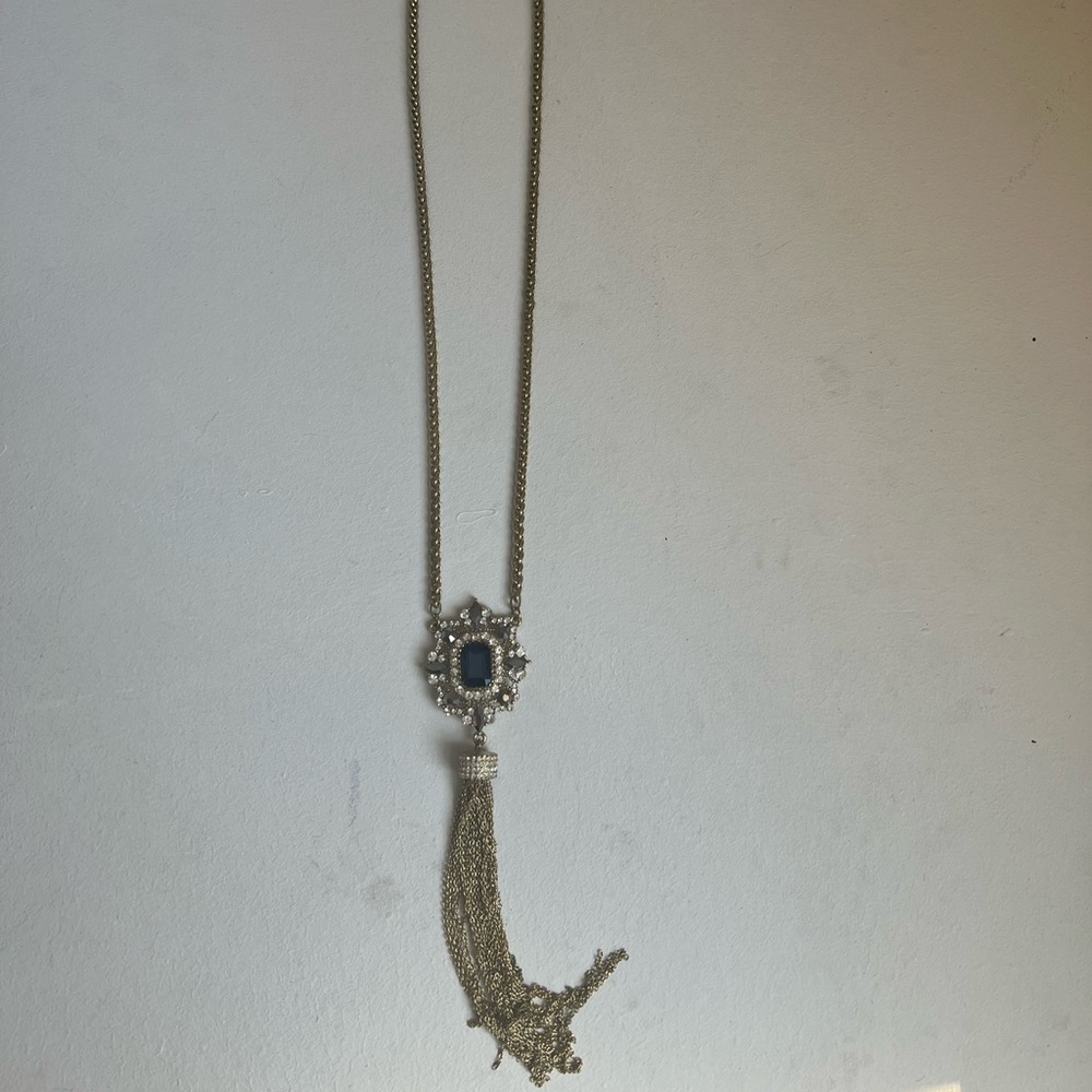 Long navy gem necklace